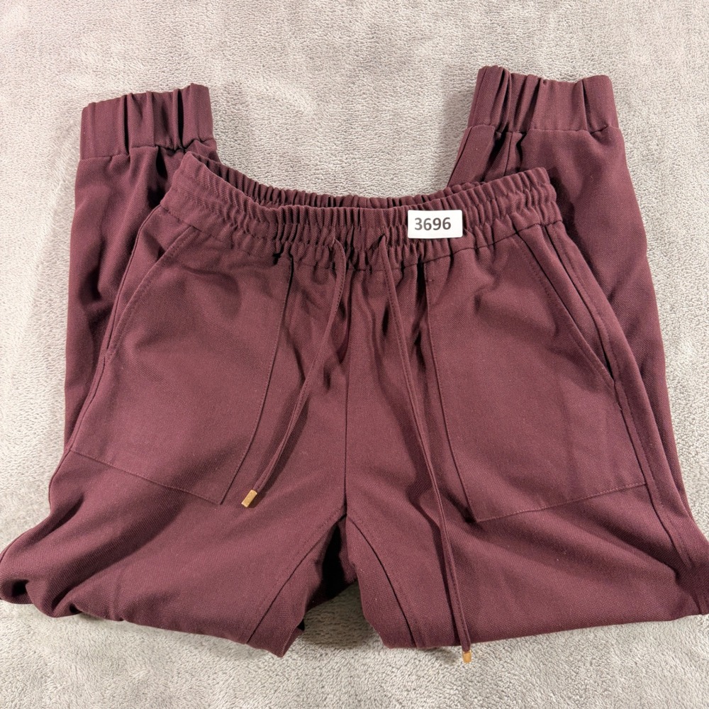 Zara Jogger Pant Womens Small Burgundy Textured Knit Drawstring Pockets 1478/625